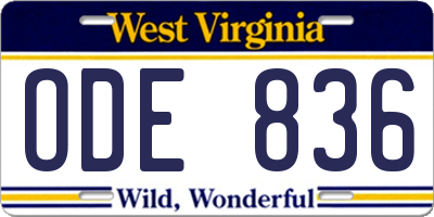 WV license plate ODE836