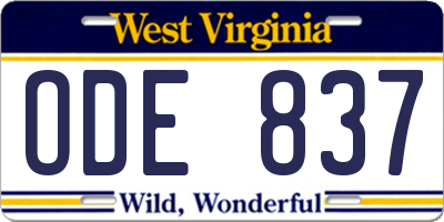 WV license plate ODE837