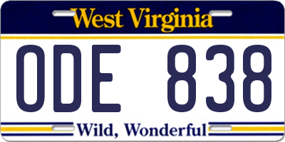 WV license plate ODE838