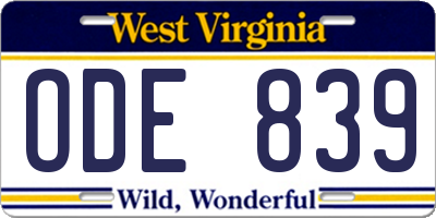 WV license plate ODE839