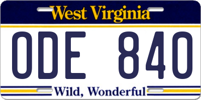 WV license plate ODE840