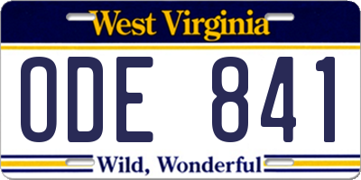 WV license plate ODE841