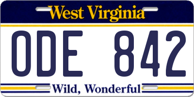 WV license plate ODE842