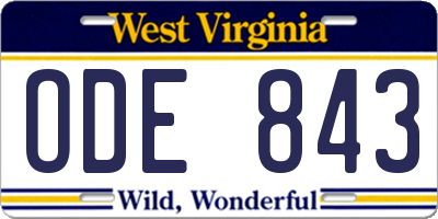 WV license plate ODE843