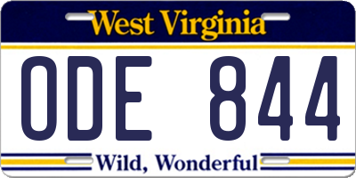 WV license plate ODE844