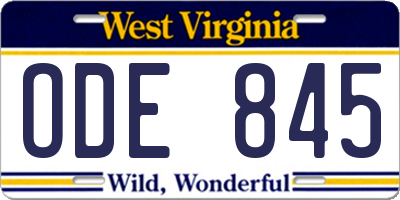 WV license plate ODE845