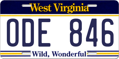 WV license plate ODE846