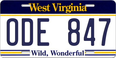 WV license plate ODE847