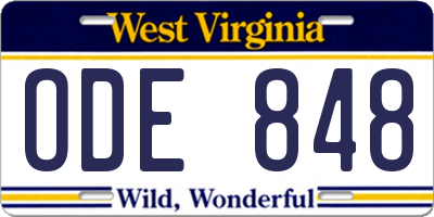 WV license plate ODE848
