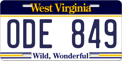 WV license plate ODE849