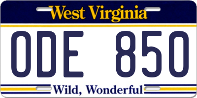 WV license plate ODE850