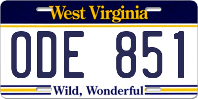 WV license plate ODE851