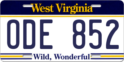 WV license plate ODE852