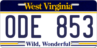 WV license plate ODE853