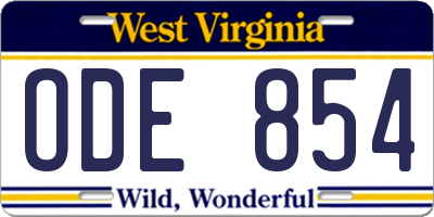 WV license plate ODE854