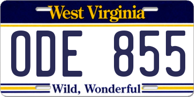 WV license plate ODE855