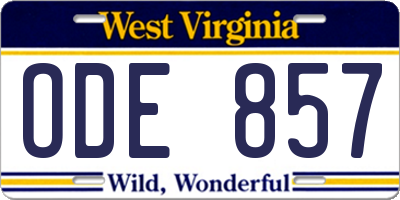 WV license plate ODE857