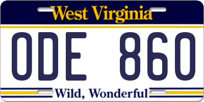 WV license plate ODE860