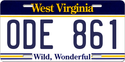 WV license plate ODE861