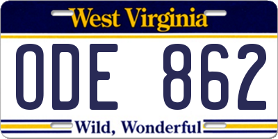 WV license plate ODE862