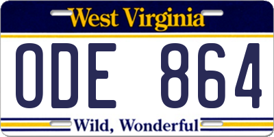 WV license plate ODE864