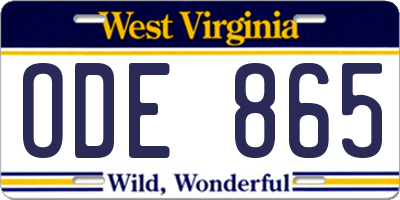 WV license plate ODE865