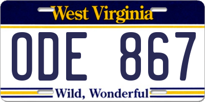 WV license plate ODE867