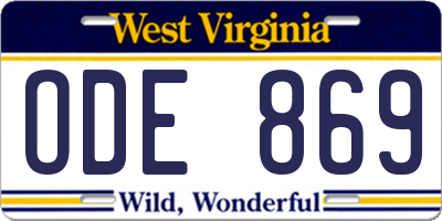 WV license plate ODE869