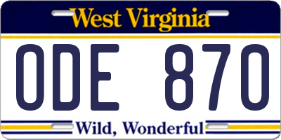 WV license plate ODE870