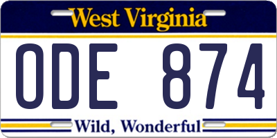 WV license plate ODE874