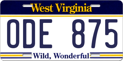 WV license plate ODE875