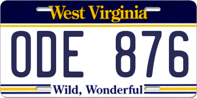 WV license plate ODE876