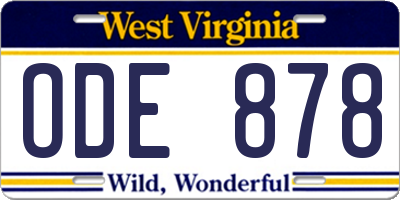 WV license plate ODE878