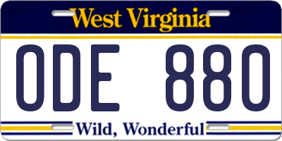 WV license plate ODE880