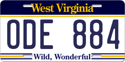 WV license plate ODE884