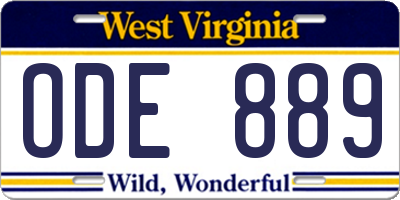 WV license plate ODE889