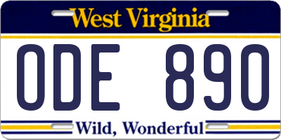 WV license plate ODE890