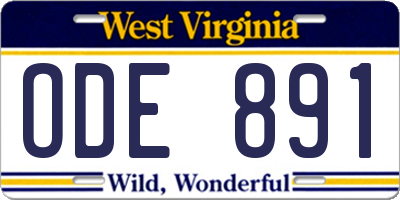 WV license plate ODE891