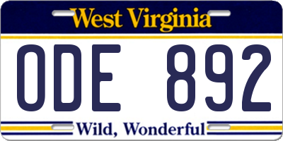 WV license plate ODE892