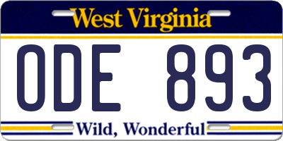 WV license plate ODE893