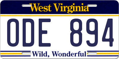 WV license plate ODE894