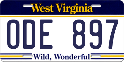 WV license plate ODE897