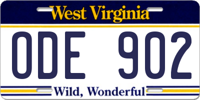 WV license plate ODE902
