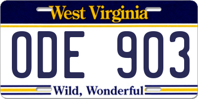 WV license plate ODE903