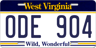 WV license plate ODE904