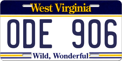 WV license plate ODE906