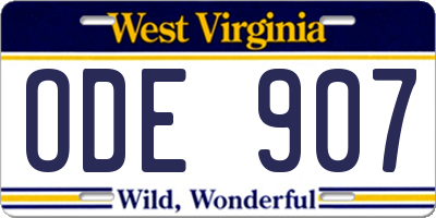 WV license plate ODE907