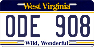 WV license plate ODE908