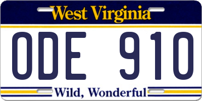 WV license plate ODE910