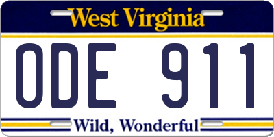 WV license plate ODE911